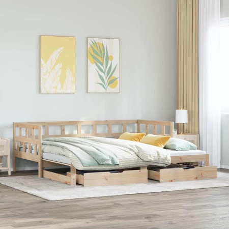 Pat de zi cu extensie și sertare fără saltea, 90x200 cm - Img 1