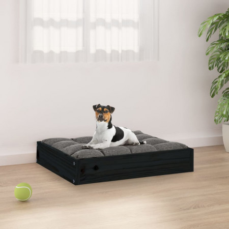 Pat pentru câini, negru, 51,5x44x9 cm, lemn masiv de pin - Img 1