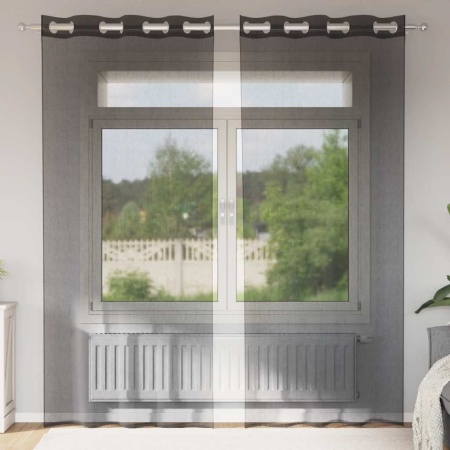 Perdele Voile cu Oeli 2 buc Negru 140x245 cm