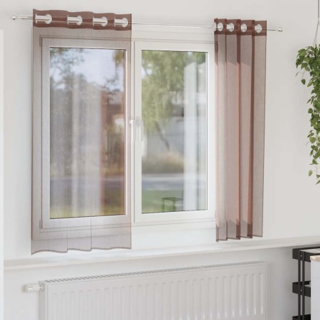 Perdele Voile cu Oelii 2 buc Maro 140x175 cm