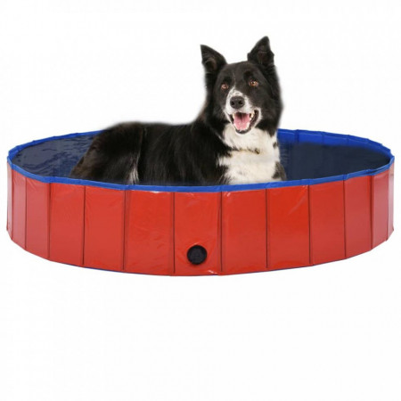 Piscină pentru câini pliabilă, roșu, 160 x 30 cm, PVC