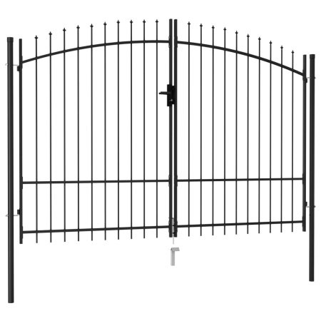 Poartă de gard cu ușă dublă, vârf ascuțit, negru, 3x2 m, oțel