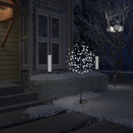 Pom Crăciun, 120 LED-uri alb rece, flori de cireș, 150 cm - Img 1