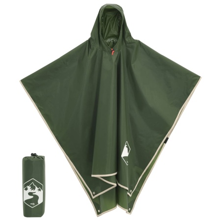 Poncho de ploaie cu glugă, design 2 în 1, verde, 223x145 cm