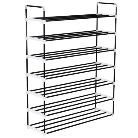 Raft încălțăminte cu 7 etajere din metal și plastic, negru