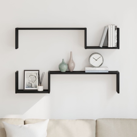 Raft montat pe perete 2 buc Negru Stejar 100x15x70 cm Lemn prelucrat