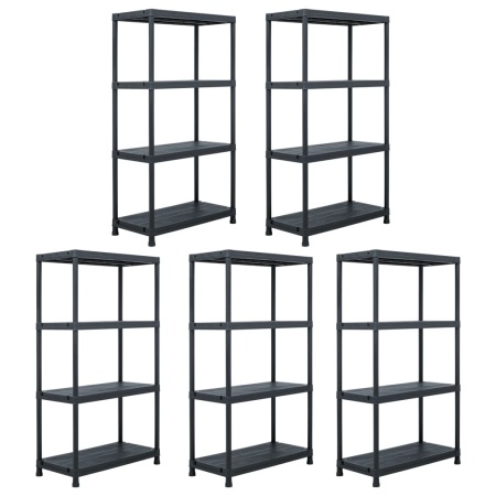 Rafturi de depozitare, 5 buc. negru, 60 x 30 x 138 cm plastic