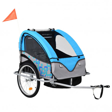 Remorcă bicicletă &amp; cărucior copii 2-în-1, albastru și gri - Img 1