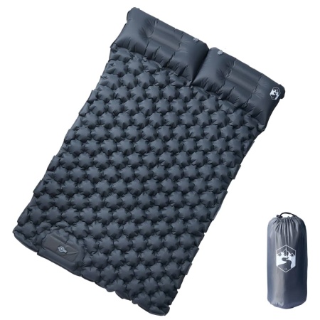 Saltea de camping auto-gonflabilă, cu perne, 2 persoane, gri