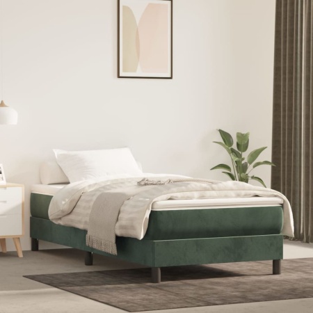 Saltea de pat cu arcuri, verde închis, 80x200x20 cm, catifea