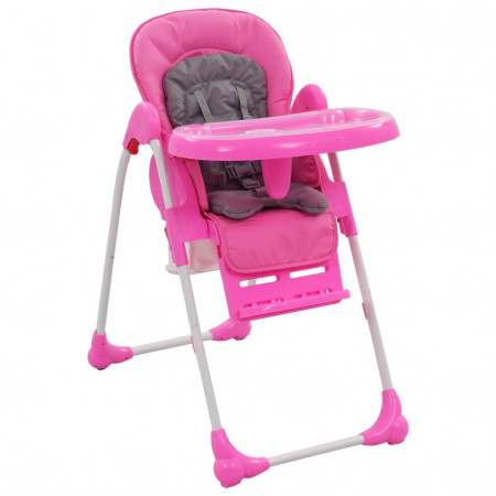 Scaun de masă înalt pentru copii, roz și gri - Img 1