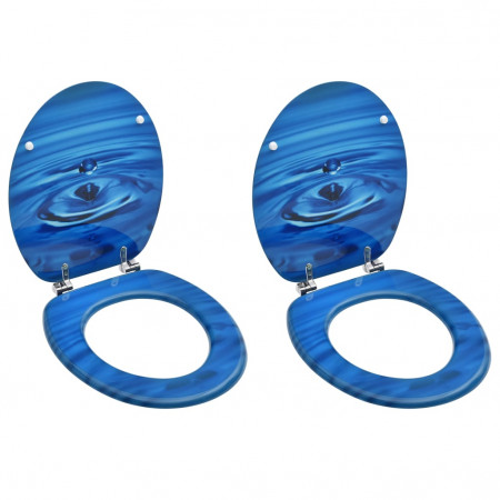 Scaune WC cu capac, 2 buc., albastru, MDF, model strop de apă - Img 1