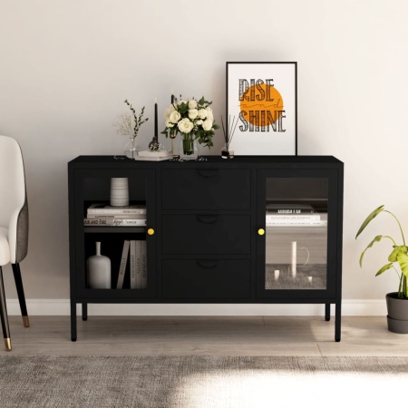 Servantă, negru, 105x35x70 cm, oțel și sticlă securizată