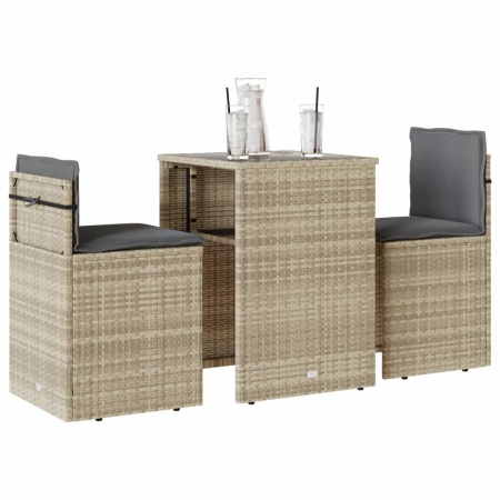Set bistro cu perne, 3 piese, gri deschis, poliratan