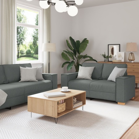 Set canapea 3 piese cu perne gri închis din material textil