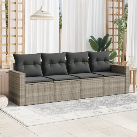 Set canapea de grădină cu perne, 4 piese, gri deschis poliratan