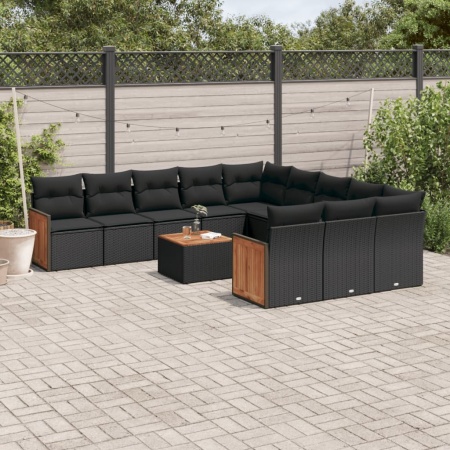 Set canapele de grădină, 12 piese, cu perne, negru, poliratan