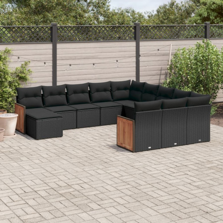 Set canapele de grădină, 12 piese, cu perne, negru, poliratan