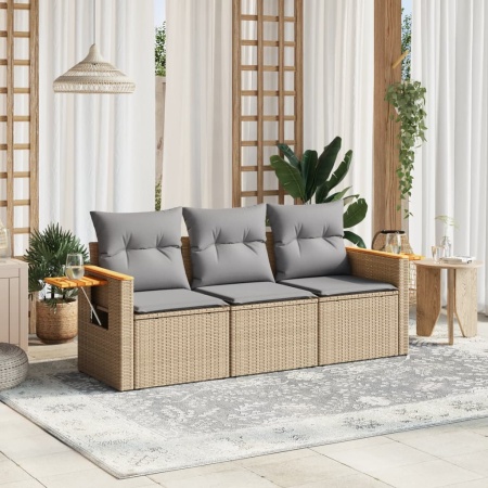 Set canapele de grădină, 3 piese, cu perne, bej, poliratan
