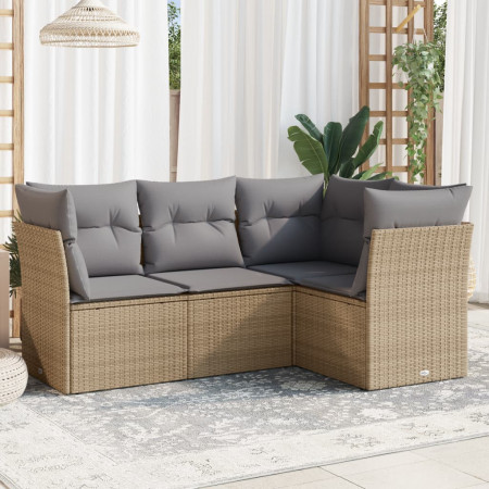 Set canapele de grădină, 4 piese, cu perne, bej, poliratan