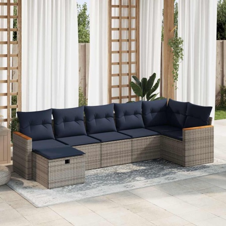 Set canapele de grădină, 7 piese, cu perne, gri, poliratan - Img 1
