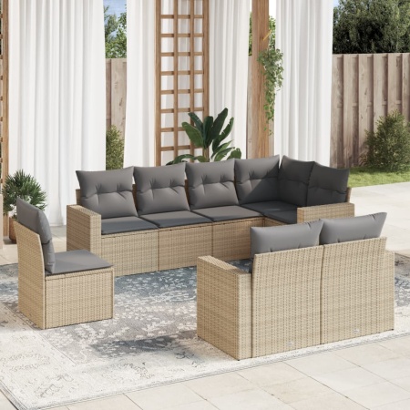 Set canapele de grădină, 8 piese, cu perne, bej, poliratan