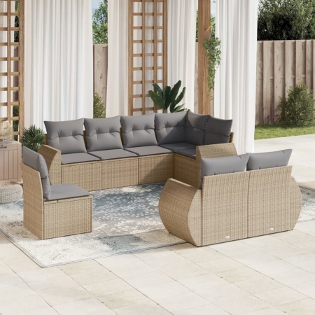 Set canapele de grădină, 8 piese, cu perne, bej, poliratan
