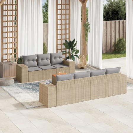 Set canapele de grădină, 8 piese, cu perne, bej, poliratan