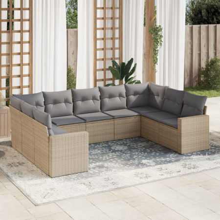Set canapele de grădină, 9 piese, cu perne, bej, poliratan