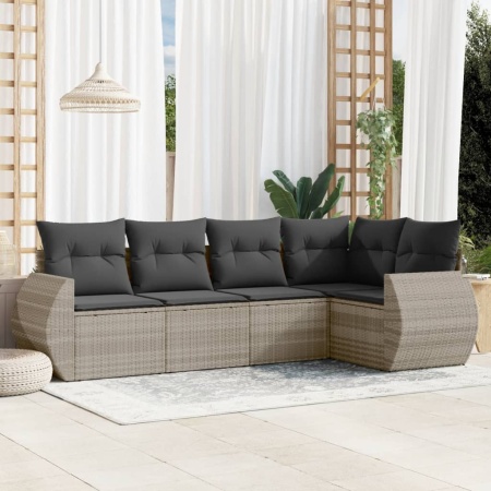 Set canapele de grădină cu perne, 5 piese gri deschis poliratan
