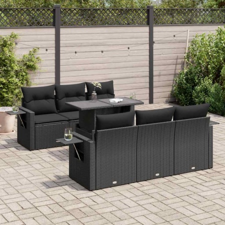 Set canapele de grădină cu perne, 7 piese, negru, poliratan - Img 1