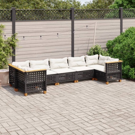 Set canapele de grădină cu perne, 7 piese, negru, poliratan