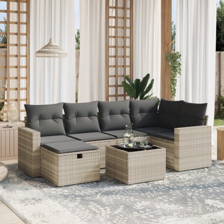 Set canapele de grădină cu perne, 7piese gri deschis poliratan