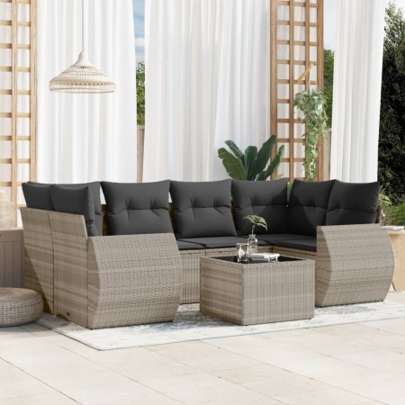 Set canapele de grădină cu perne, 7piese gri deschis poliratan