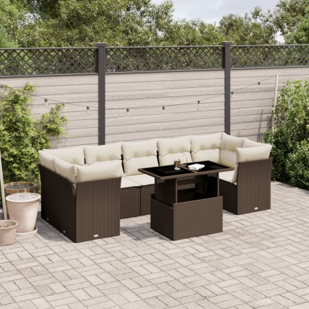 Set canapele de grădină cu perne, 8 piese, maro, poliratan