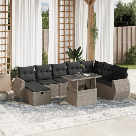 Set canapele de grădină cu perne, 9 piese gri deschis poliratan