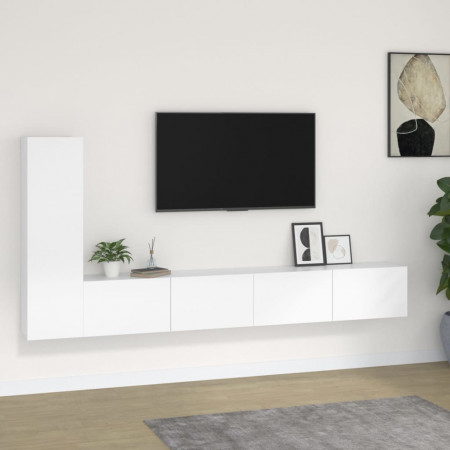 Set comodă TV, 3 piese, alb, lemn prelucrat