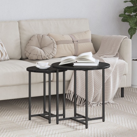 Set de 2 mese laterale Negru Stejar din lemn stratificat și metal