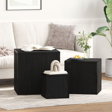 Set de 3 mese laterale stivuibile, stejar negru, lemn prelucrat