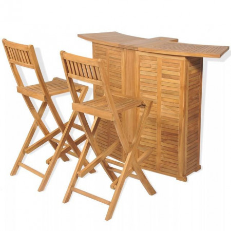 Set de bar cu scaune pliabile, 3 piese, lemn masiv de tec - Img 1