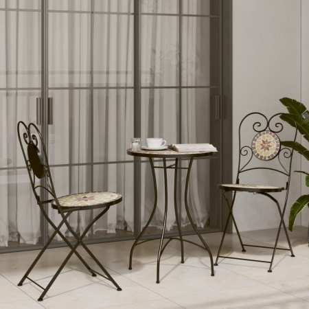 Set de bistro cu mozaic, cărămiziu și alb, fier și ceramică
