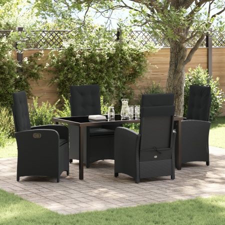 Set de Dining pentru Grădină de 5 Piese cu Perne Negru Rattan Polimeric - Img 1