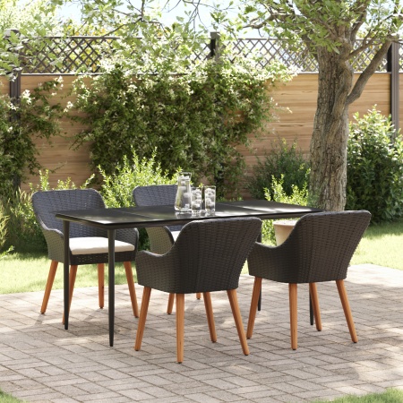 Set de dining pentru grădină de 5 piese din ratan negru