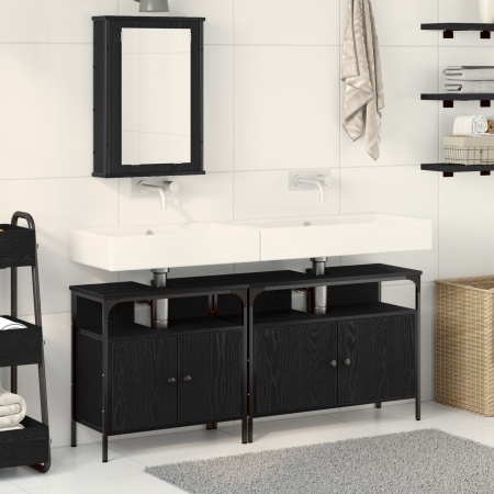 Set de mobilier pentru baie 3 piese lemn prelucrat negru