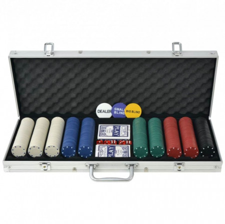 Set de poker cu 500 de jetoane din aluminiu