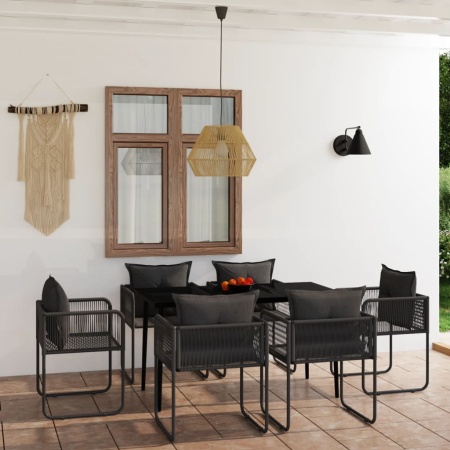 Set de servit masa pentru grădină, 7 piese, negru - Img 1