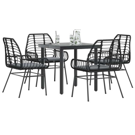 Set de sufragerie de grădină 5 piese neagră Sticlă Poly Rattan
