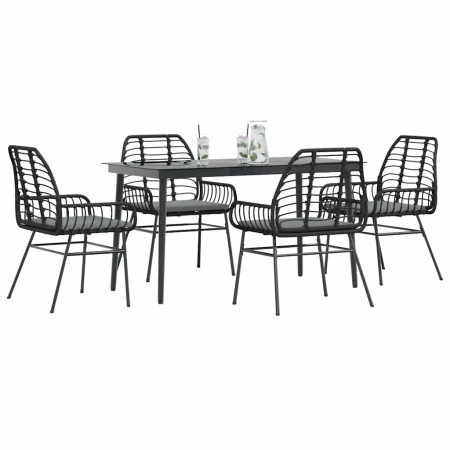 Set de sufragerie de grădină 5 piese neagră Sticlă Poly Rattan