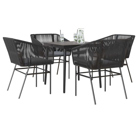 Set de sufragerie de grădină 5 piese neagră Sticlă Poly Rattan - Img 1