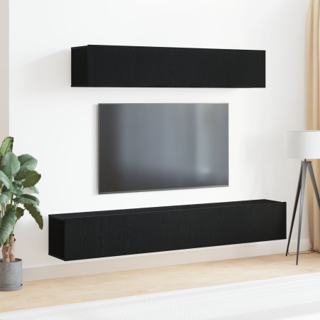 Set dulap TV, 4 piese, negru, lemn prelucrat